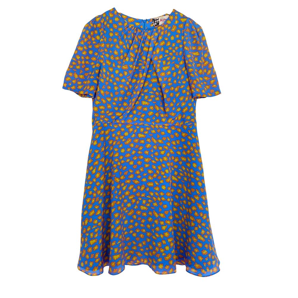 Boutique by Jaeger Neon Colorful Leopard Print Silk Dress- Size 10, Dopamine